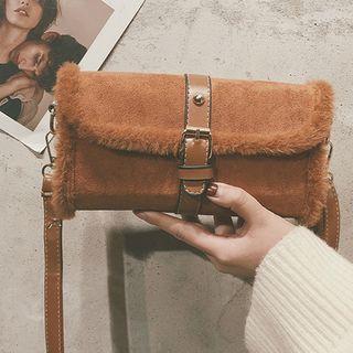 Belted Furry-trim Crossbody Bag