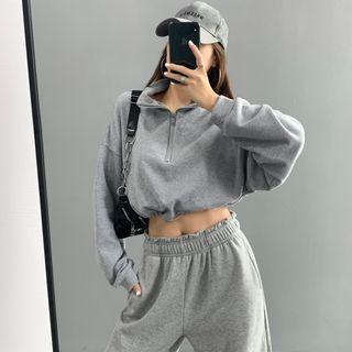 Half-zipper Drawstring-hem Cropped Sweatshirt