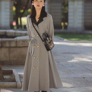 Houndstooth Double-breasted Midi Shirtdress