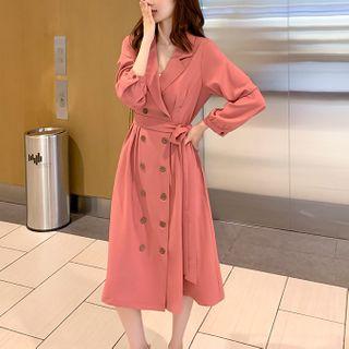 Tie-waist Double-breasted Midi Shirtdress