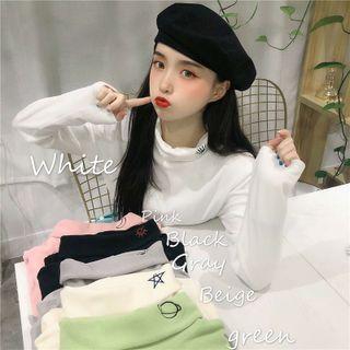 Semi High-neck Embroidered Top