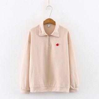 Heart Applique Half-zip Pullover