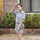 Drawstring Hooded Striped Playsuit