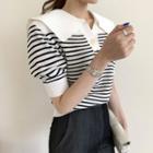Sailor Collar Striped Short-sleeve Knit Top