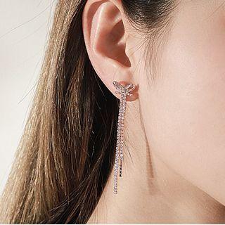 Bow Rhinestone Fringed Earring 1 Pair - Rose Gold - One Size