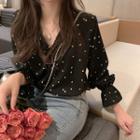 V-neck Heart Print Chiffon Blouse