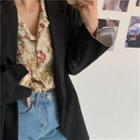 Floral Single-breasted Long-sleeve Chiffon Blouse As Shown In Figure - One Size