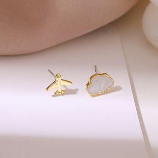 Asymmetrical Airplane + Cloud Stud Earring As Shown In Figure - One Size