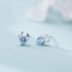 Deer Stud Earring 1 Pair - E109 - Blue Rhinestone - Silver - One Size