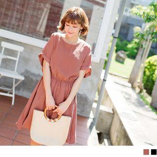 Lace-up Back Elastic-waist Dress