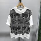 Mock Two-piece Short-sleeve Patterned T-shirt