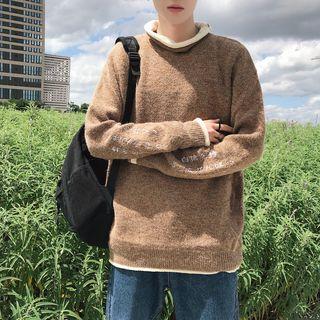 Contrast Trim Embroidered Japanese Character Sweater