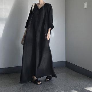 Plain Long-sleeve Maxi Dress With Tassel
