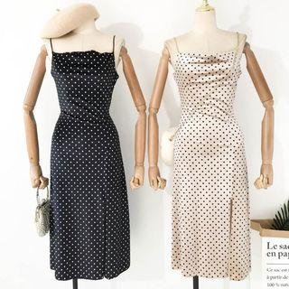 Spaghetti Strap Polka Dot Midi Velvet Dress