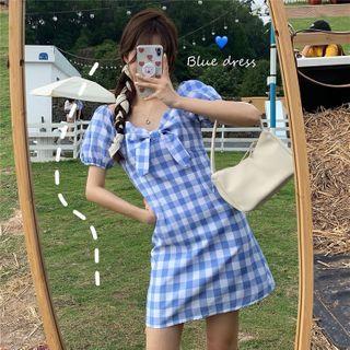 Twisted Front Gingham Cropped Top / Bow-accent Sheath Dress