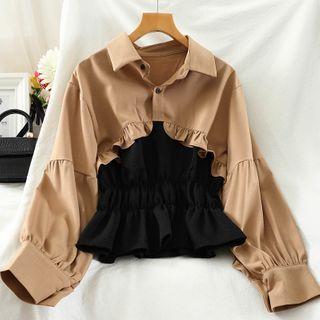 Color Panel Ruffle Trim Blouse