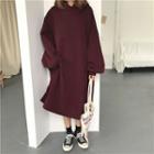 Plain Fleece-lined Loose-fit Hooded Pullover Dress
