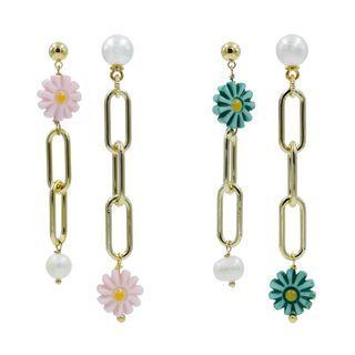 Daisy Oblong-chain Dangle Earrings