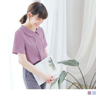 Peter Pan Collar Short-sleeve Pintuck Chiffon Top