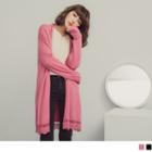 Open Front Lace Panel Long Cardigan