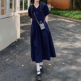 Puff-sleeve Collar Smock Dress / Midi Dress