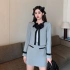 Bow-accent Jacket / Two-tone Mini Skirt