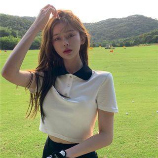 Short-sleeve Cropped Polo Shirt / Mini A-line Skirt