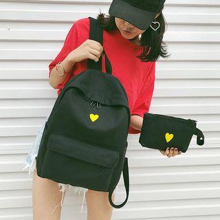 Sweetheart Embroidered Canvas Backpack With Pouch