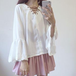 Flare Long-sleeve Lace-up Top