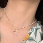 Faux Pearl Heart Pendant Choker 0739a - Gold - One Size