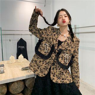 Ruffle Trim Pocket Floral Blazer