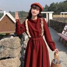 Ruffle Trim Long-sleeve Midi A-line Dress As Shown In Figure - One Size
