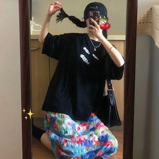 Printed Cartoon Top / Floral Skirt