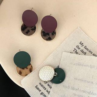 Leopard Print Faux Leather Disc Earring