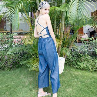 Printed Strappy Back Spaghetti Strap Jumpsuit