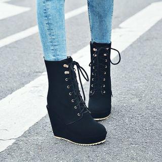 Wedge Lace-up Fleece-lining Short Boots
