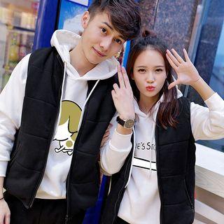 Couple Matching Set: Printed Hoodie + Zip Vest + Sweatpants