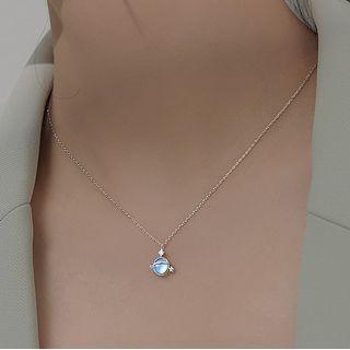 Planet Faux Crystal Pendant Sterling Silver Necklace