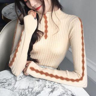 Mock Neck Contrast-trim Knit Top