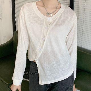 Long-sleeve Buttoned Irregular Knit Top