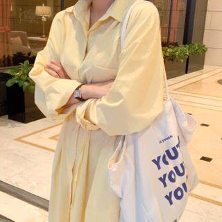 Pocket-detail Cotton Long Shirtdress With Sash