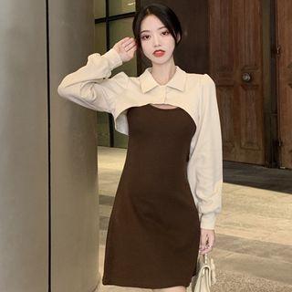 Spaghetti Strap Plain Mini A-line Dress / Shrug