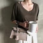 Cutout V-neck Linen Blend T-shirt