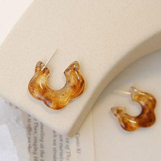Flower Acrylic Earring 1 Pair - Silver Needle - Brown - One Size