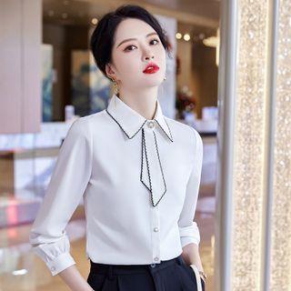 Tie-neck Blouse / Midi Mermaid Skirt