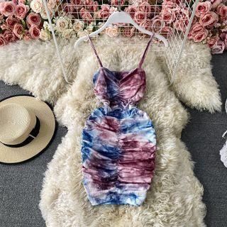 Tie Dye Ruched Sleeveless Sheath Dress
