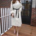 Notched-collar Single-breasted Linen Blend Coat With Sash