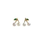 Sterling Silver Faux Pearl Cherry Stud Earring 1 Pair - Gold & Off-white - One Size