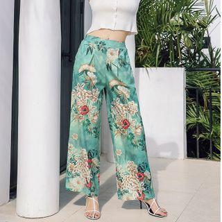 Floral Print Chiffon Wide-leg Pants