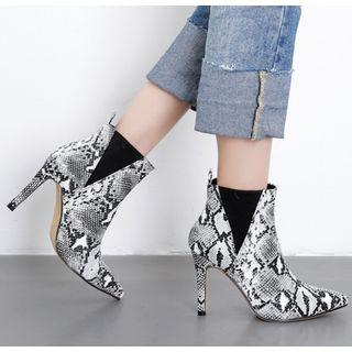 Pointy Toe Snake Pattern High Heel Ankle Boots